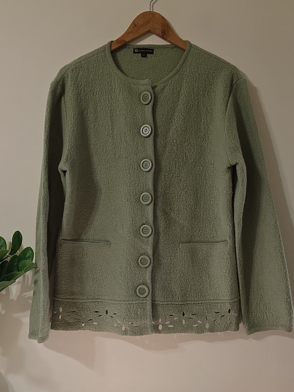 Vintage Rino Rossi Boiled Wool Button Front Jacket Cardigan - Green - L